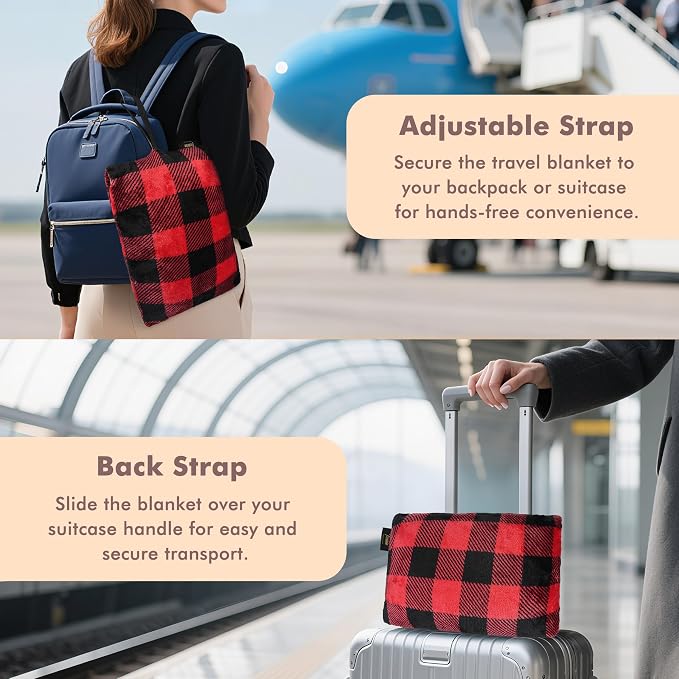 Tirrinia Travel Portable Blanket with Feet Pocket Airplane Office Poncho 4 in 1 Zippered Front Pocket Premium Cozy Fleece Blankets with Built-in Bag - Image 4