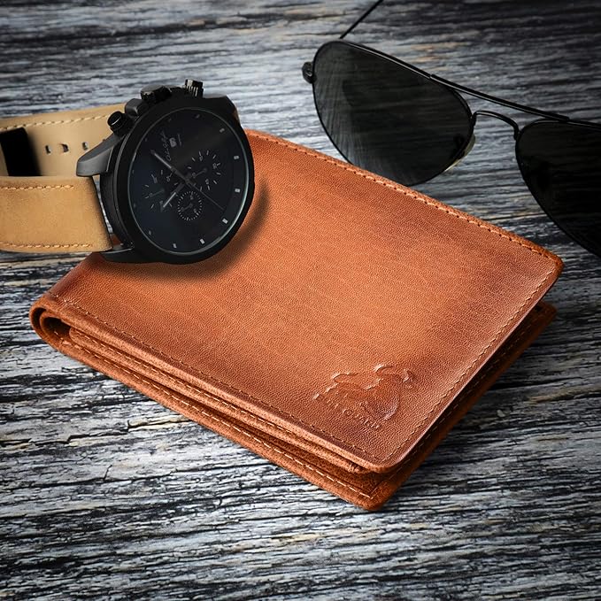 BULL GUARD RFID Blocking Bifold Wallets for Men, Brown Full Grain Leather Credit Card Wallet with 2 ID Windows Premium Security and High Capacity | RFID Blocking - Image 7