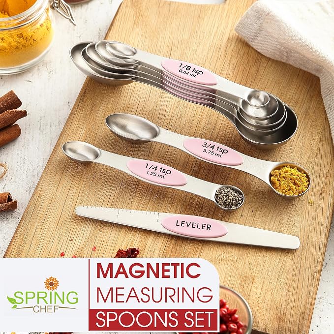 Spring Chef Stainless Steel 8 Magnetic Measuring Spoons Set, Pink Lemonade | Dual Sided Metal Teaspoon & Tablespoon Measuring Spoons with Leveler for Dry & Liquid Ingredients, Fits in Kitchen Spice Jars - Image 3