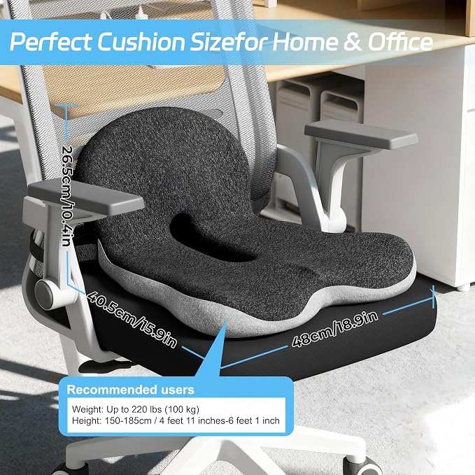 Truck Driver Seat Cushion, Memory Foam L-Shaped Ergonomic Cushion for Office Chairs, Comfort & Support for Long Sitting - Image 2