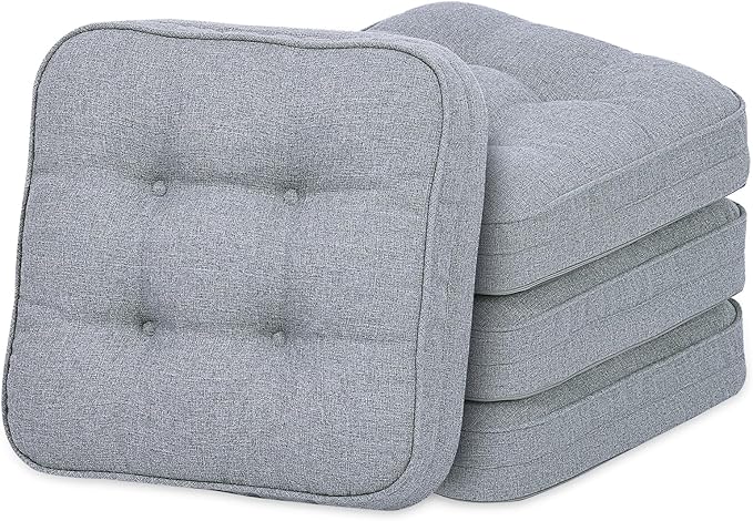 GOFORIT Chair Cushions Set of 4,Tufted Shredded Memory Foam Chair Pads, Non-Slip Seat Cushions with Removable Cover, 16'' x 16'', 4 Pack,Grey by Unknown