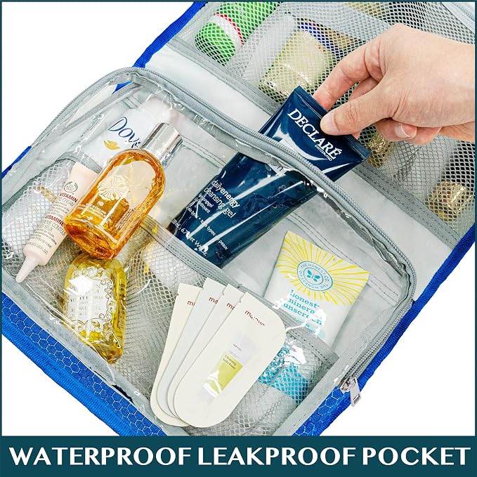 PAVILIA Travel Hanging Toiletry Bag for Women Men, Large Capacity Makeup Bag Kit, Waterproof Cosmetic Storage Organizer Case for Bathroom Shower - Image 8