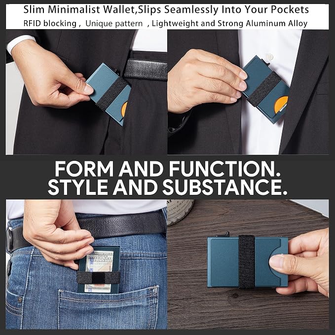 Slim Card Holder Wallet for Men, Minimalist RFID Blocking Pop Up Wallet, Smart Metal Business Card Case Holds 12 Cards, Money Clip, Front Pocket Wallet, Gifts for Men - Image 6