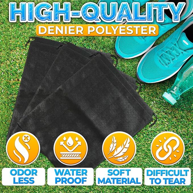 Shoe Bags for Travel, 10 Pack, 11.8"x15.75", Drawstring, Solid (Black) | Travel Shoe Backpack Set; Waterproof, Lightweight Fabric; for Luggage, Clothes, Gym, and Closet Organizing - Image 3