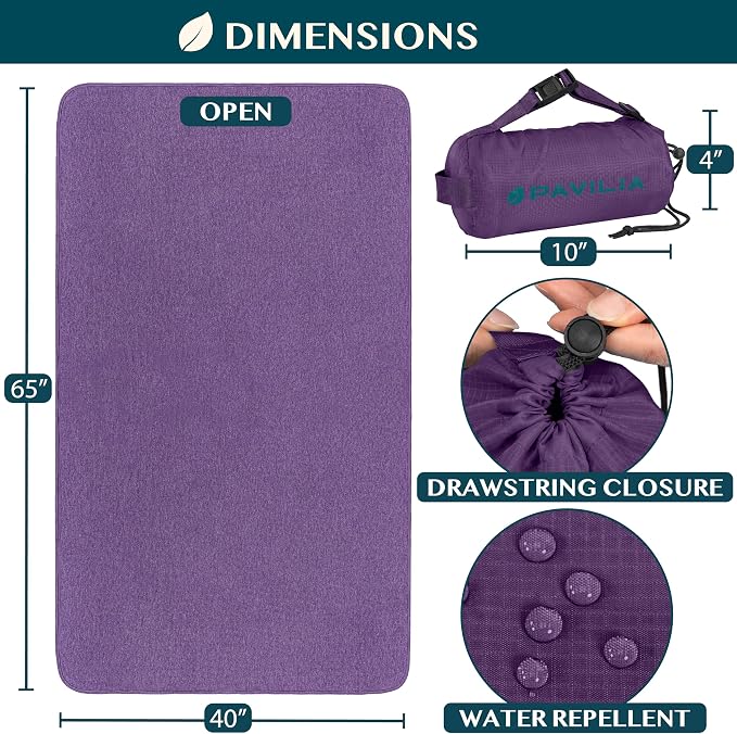 PAVILIA Travel Blanket Airplane Compact with Bag Lightweight, Purple | Soft Fleece Plane Long Flights, Camping Road Trips, Packable Traveler Gift Essentials with Luggage Backpack Strap, 65x40 - Image 4