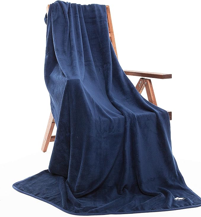 BlueHills Soft Long Travel Blankets 70X48 inches Large Plush Value Pack Set of 2 - Premium Airplane Travel Essential Flight Blanket Throw in a case Compact Plane Travel Gift – Navy Blue and Black - Image 9