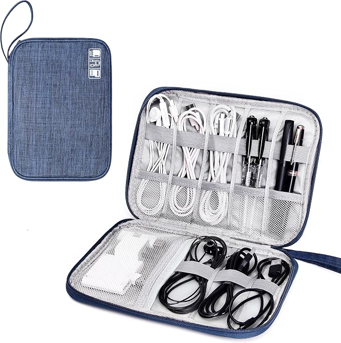 SELLYFELLY Travel Electronics Organizer Portable Cable Organizer Bag for Storage Electronic Accessories Case for Cord,Phone,Charger,Flash Drive (Navy Blue) by SELLYFELLY