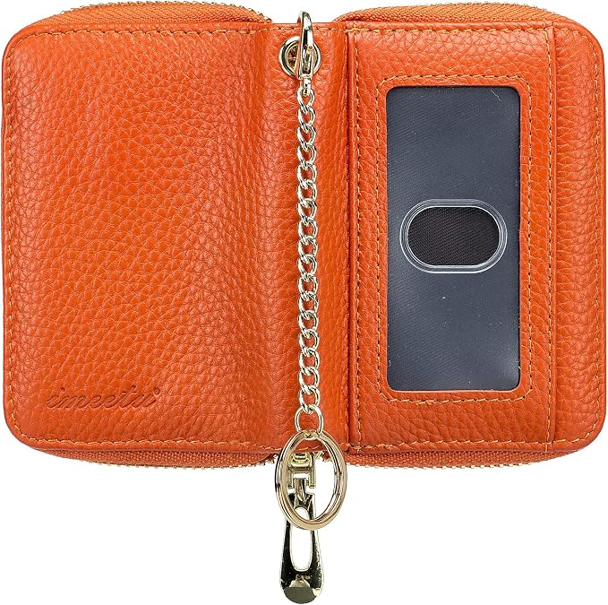 imeetu Rfid Credit Card Holder, Businese Card Case, Wallet for Women Men | Genuine Leather Card Wallet with id Window, Keychain & Double Zipper, Water-resistan Small Wallet with Gift Box, Daily Travel - Image 2