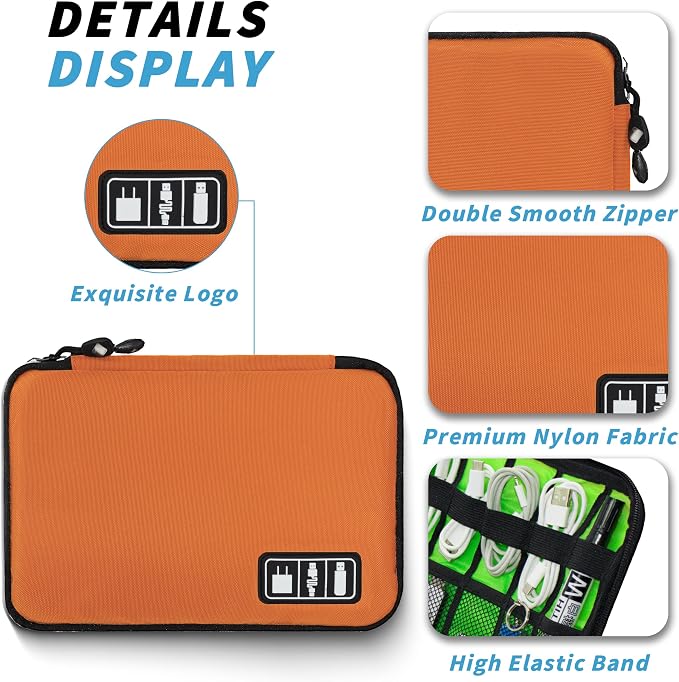 Electronics Organizer,Travel Cord Organizer Pouch,Cable Organizer Bags | Travel Electronic Accessories Storage Case for Cables, Cords, Charger, Phone (Orange) - Image 2