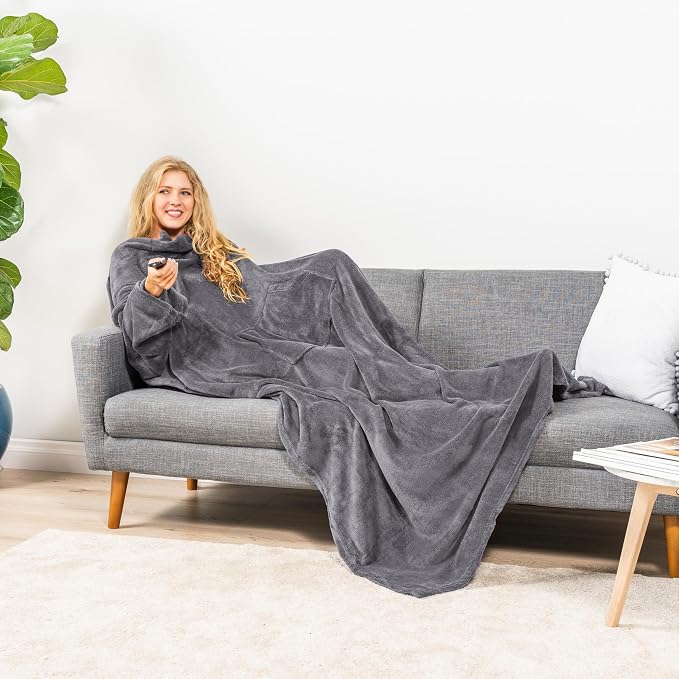PAVILIA Blanket with Sleeves for Adult Women Men, Soft Warm Wearable Blanket Fleece Wrap Throw, Robe Blanket Gift - Image 8