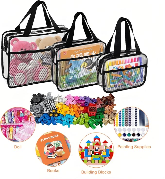 XEWEA 3PCS Clear Travel Toiletry Bags with Handles & Pocketfor Men Women | TSA Approved Transparent Makeup Bag, Waterproof PVC Organizer with Zipper for Toiletries Airline Essentials - Image 8