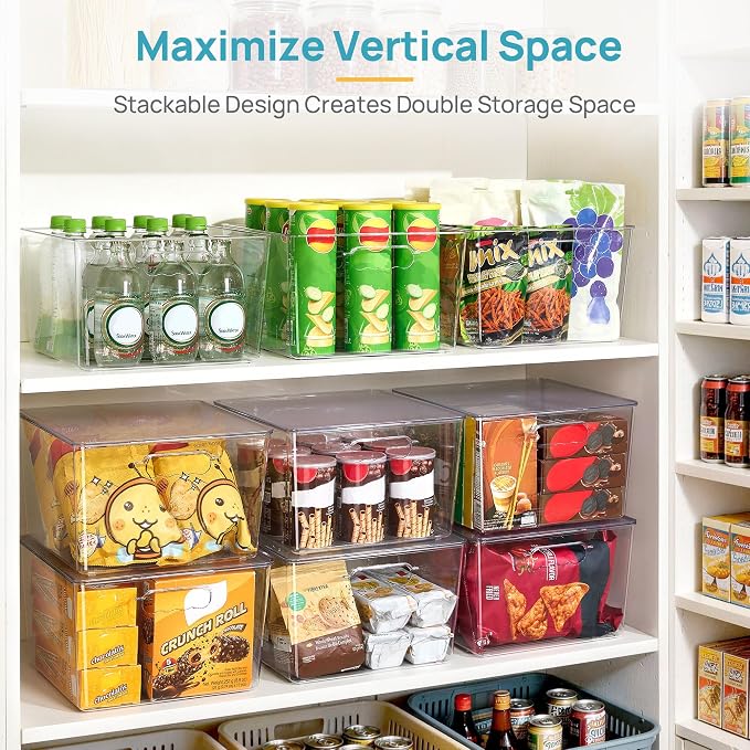 Vtopmart 8 Pack Extra Large Clear Stackable Storage Bins with Lids for Cube | 11in Cube Storage Bins with Handle for Onions and Potatoes, Plastic Containers for Pantry, Freezer, Kitchen, Closet, Bathroom - Image 4