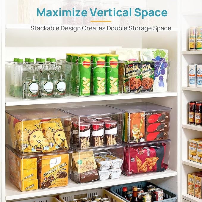 Vtopmart 6 Pack Extra Large Clear Stackable Storage Bins with Lids, 11inch Organizer Bins with Handle for Onions and Potatoes, Plastic Containers for Pantry, Freezer, Kitchen, Closet Organization - Image 4