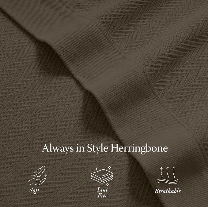 Threadmill Luxury Cotton Blankets for Twin Size Bed | All-Season 100% Cotton Twin Blanket for Bed | Herringbone Soft & Cozy Fall Thermal Blanket, 350GSM, 68x92 inches | Espresso - Image 4