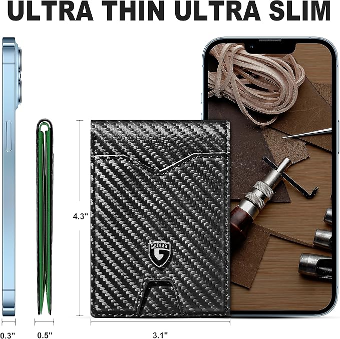 GSOIAX Slim Wallet for Men Rfid Blocking Leather Bifold Front Pocket Carbon Fiber Men's Money Clips Credit Card Holder With Gift Box - Image 5