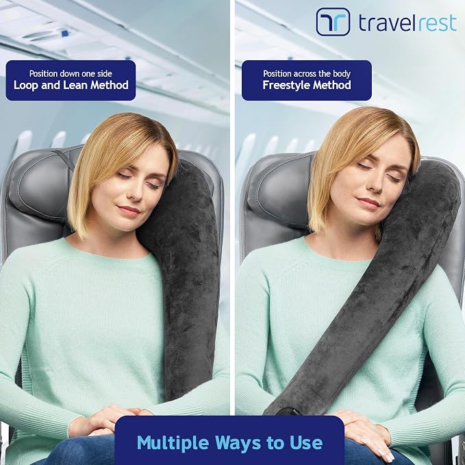 TRAVELREST All-in-One Travel Neck Support & Body Pillow - Grey | Memory Foam Cover, Inflatable Travel Essential, Upper Compact Support, Sleeping Accessories, Road Trip & Long Flight Comfort - Image 7