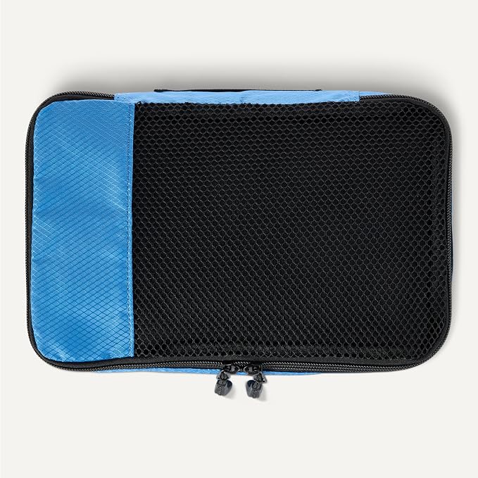 Amazon Essentials 4-Piece Space-Saving Packing Cubes Travel Accessories Set, Suitcase Organizer with Double Zipper, Mesh Top, Small, Sky Blue (Previously Amazon Basics) - Image 5