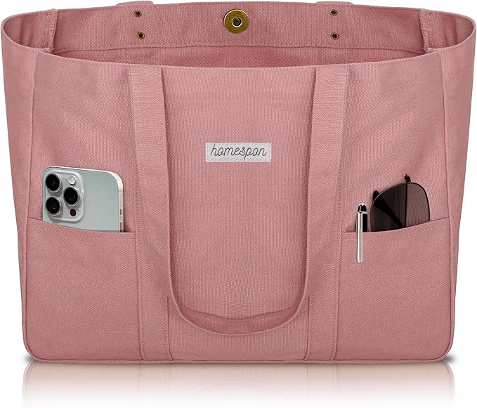 HOMESPON Large Canvas Tote Bag, Magnetic Work Laptop Pack for Women | Everything Bag, Multi Pockets, Internal Laptop Sleeve by HOMESPON