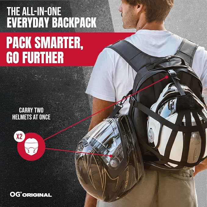 EZ-RiderPRO Waterproof Motorcycle Backpack 2 Helmets 28-35L White Logo | Expandable design with laptop compartment, helmet strap and reflective details for commuting and motorcycle touring. - Image 4