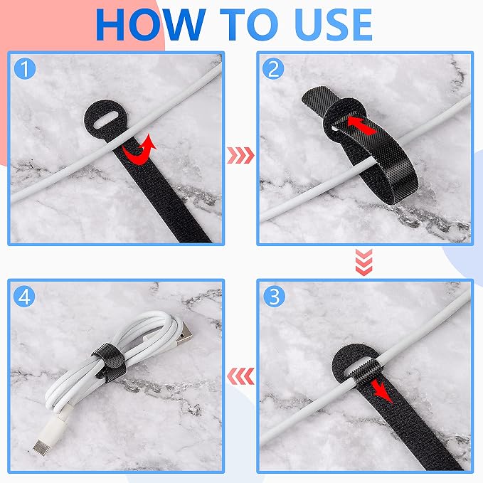 60x Cable Management Ties, Cord Wraps Black 6 Inches, Reusable Tidy Wire Ties for Cords, PC, TV, Computer & Desk - Image 6