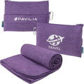 PAVILIA Travel Blanket Compact, Airplane Packable Bag, Soft Fleece Portable Throw Pillow Combo Set, Plane Flight Car Trips Essentials Gift Accessories, Luggage Backpack Clip, Purple, 65 x 40 Inch by PAVILIA