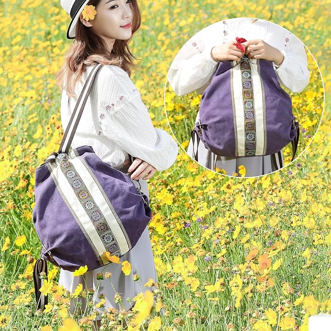 Goodhan Women Canvas Backpack Daypack Casual Shoulder Bag, Vintage Heavy-duty Anti-theft Travel Backpack - Image 7