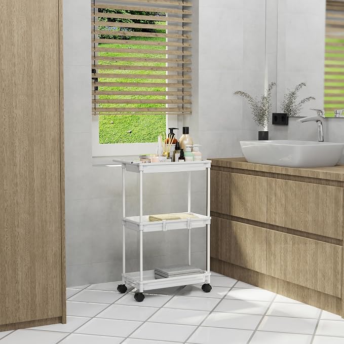 SimpleHouseware Standard 3-Tier Slim Rolling Storage Cart, White - Image 2