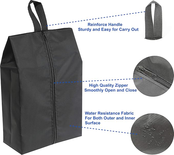 Simple Houseware Travel Shoe Bags, Set of 4 Waterproof with Zipper, Black - Image 4