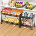 3IngSeagulls 2-Tier Expandable Rolling Pantry Floor Organizer, Stackable Pantry Storage Cart with Wheels, Kitchen Fruit and Vegetable Storage Rack for Onion, Potato, Food, Snacks by 3IngSeagulls