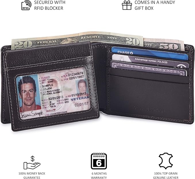 Wallet for Men Slim RFID Blocking Leather Bifold Minimalist 2 ID Windows Gift Box Carteras Para Hombres (SOFT, DARK CHOCOLATE) - Image 5