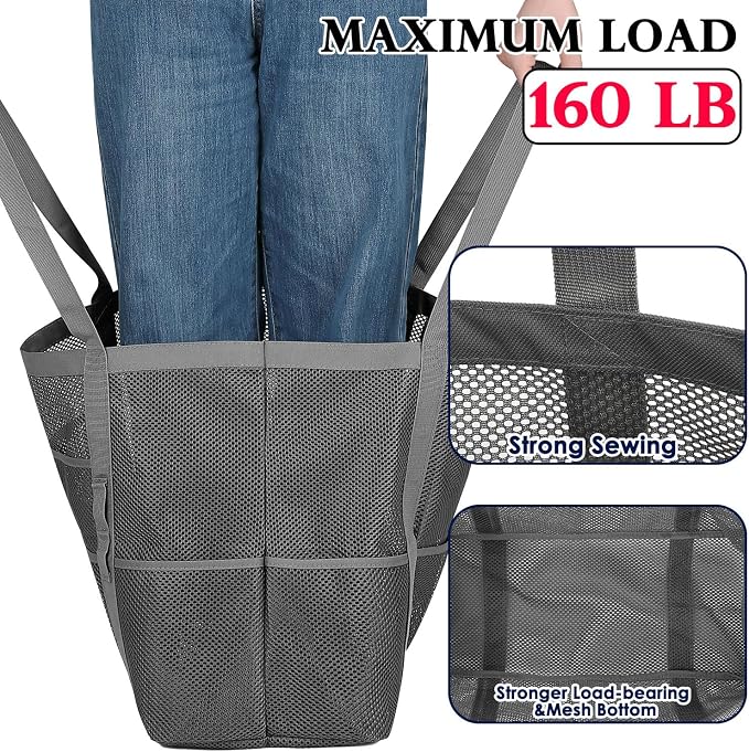 Fammart Mesh Beach Bag for Women, Large Beach Toy Pool Bag with Zipper Pocket, SandProof Cruise Essentials 2026 Family Travel - Image 7