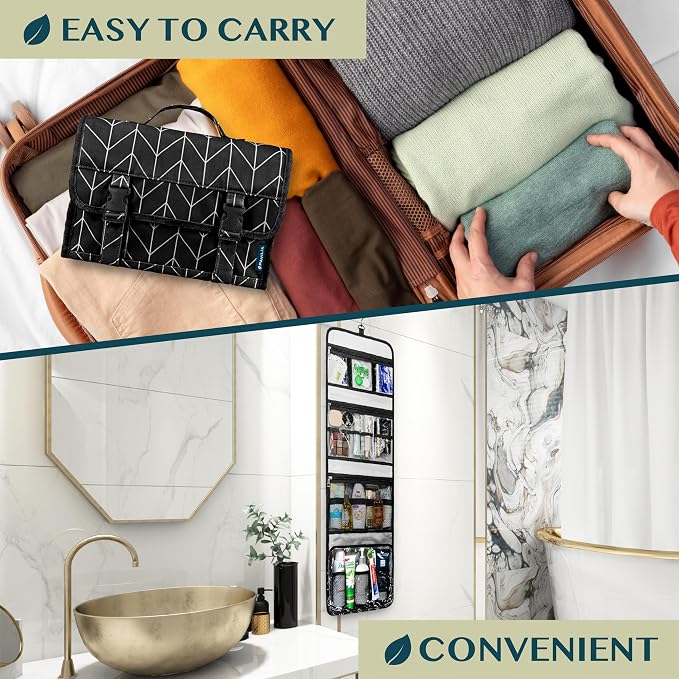 PAVILIA Travel Hanging Toiletry Bag for Women Men, Large Capacity Makeup Bag Kit, Waterproof Cosmetic Storage Organizer Case for Bathroom Shower - Image 6
