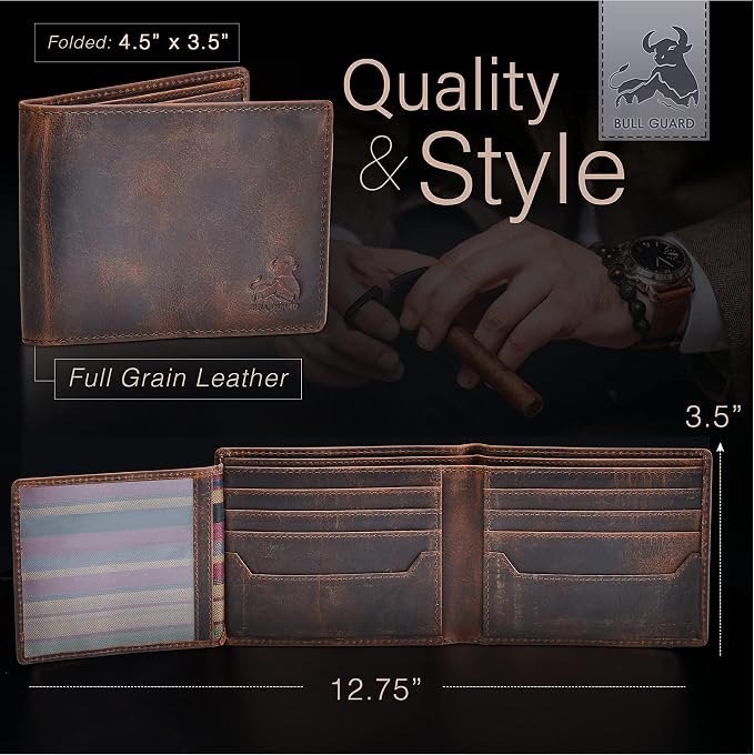 Men's Leather Wallet with RFID Blocking 2 ID Windows in Full Grain Crazy Horse Leather - Image 4