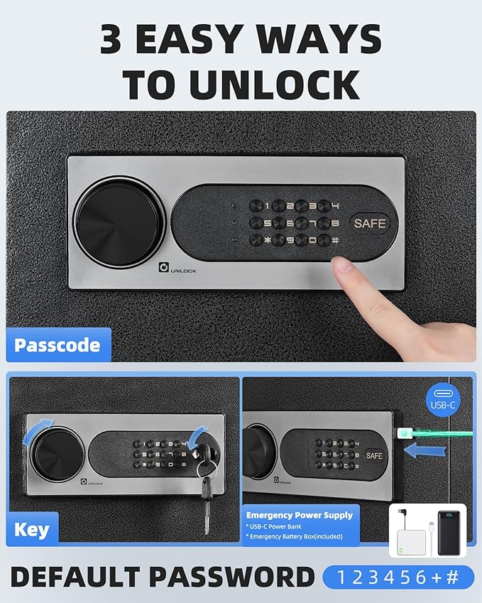 DAYI Safe Box, 2.0 Cubic Feet Home Safe with Fireproof Waterproof Bag, Security Safe Box for Money Cash Valuables, Digital Electronic Keypad, Dual Alarm System, Removable Shelf - D-45 - Image 3