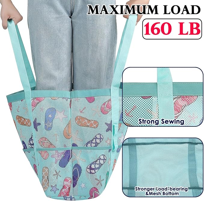 Fammart Mesh Beach Bag for Women, Large Beach Toy Pool Bag with Zipper Pocket, SandProof Cruise Essentials 2026 Family Travel - Image 7