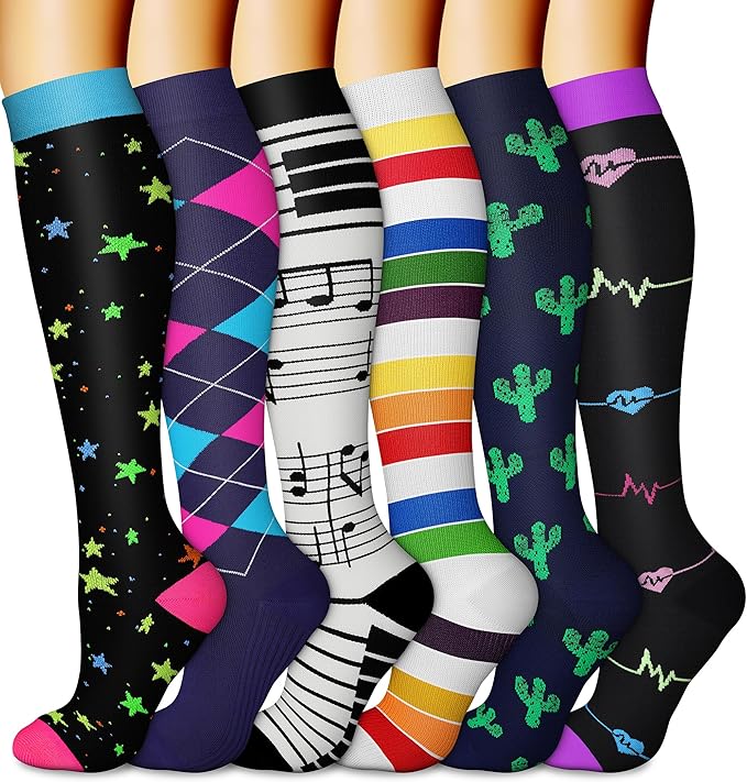 CHARMKING 6 Pairs-Compression Socks for Women & Men Circulation Best Support for Nurses, Running, Athletic,Flight Travel by CHARMKING