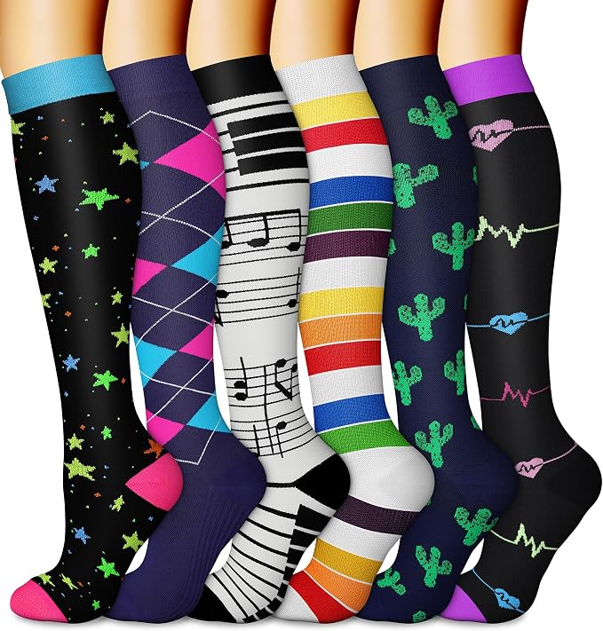 CHARMKING 6 Pairs-Compression Socks for Women & Men Circulation Best Support for Nurses, Running, Athletic,Flight Travel by CHARMKING