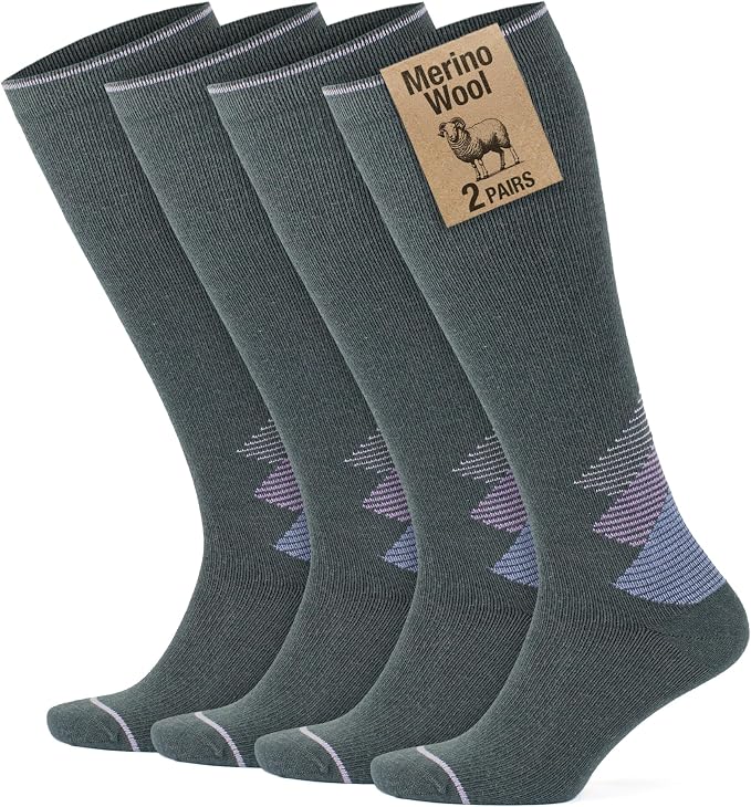 GoWith 15-20 mmHg Merino Wool Compression Socks, Thermal Travel Socks, Cushioned Knee High Hiking Socks for Men/Women by GoWith