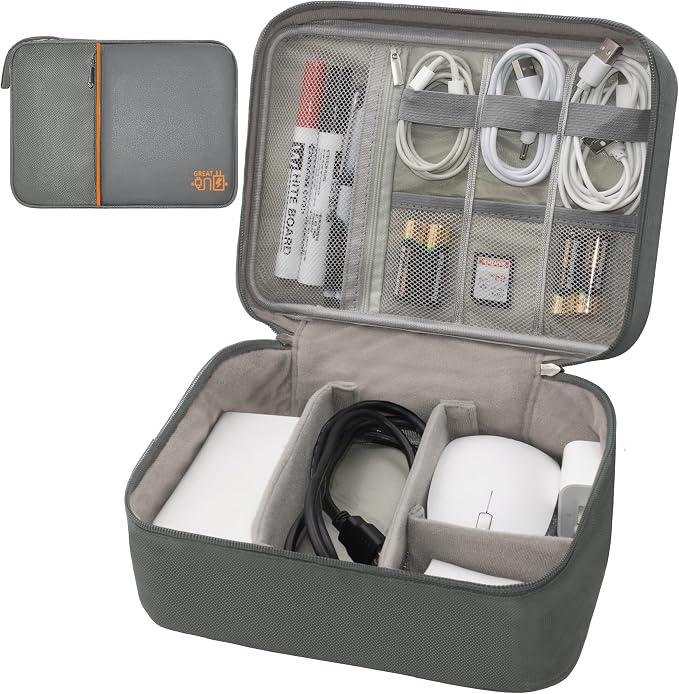 Electronics Organizer,Travel Cord Organizer Pouch,Cable Organizer Bags | Waterproof Electronic Accessories Storage Case for Cables, Cords, Charger, Phone (Double Layer-Gray) by Miavers