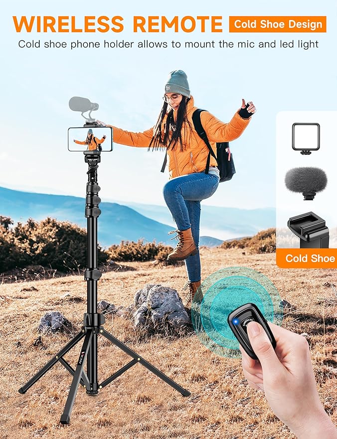 Phone Tripod Stand, 84" Tall Flexible Cellphone Tripod for iPhone with Gooseneck Remote - Image 3