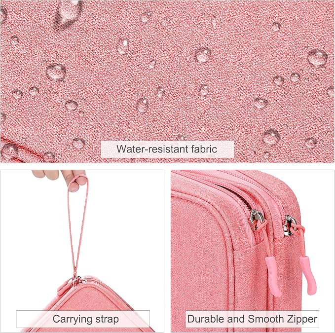 FYY Electronic Organizer, Travel Tech Pouch Bag, Extra Large, Pink | Wrist Strap, Waterproof, Double Layers Electronics Travel Case for iPad, Cord, Laptop Charger, Daily and Business Trips Use - Image 4