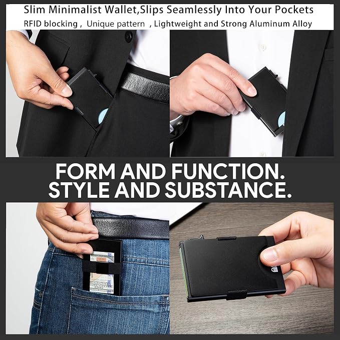 Slim Card Holder Wallet for Men, Minimalist RFID Blocking Pop Up Wallet, Smart Metal Business Card Case Holds 12 Cards, Money Clip, Front Pocket Wallet, Gifts for Men - Image 5