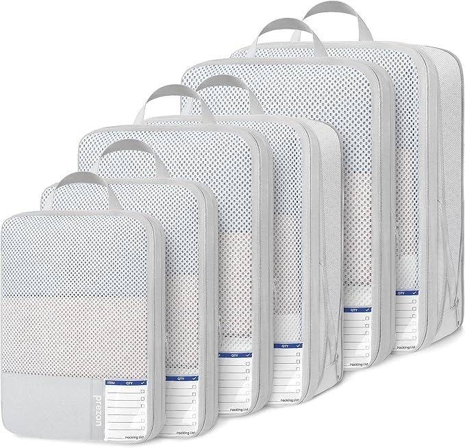 Compression Packing Cubes for Travel, Lightweight Vacation Travel Essentials, Travel Accessories for Suitcase Organizer Bags Set, Durable Luggage Organizer by PREZON
