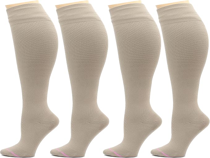 Dr. Motion 4 Pairs Women's Plus Size Wide Calf Compression Knee High Socks Graduated Support by Dr.+Motion