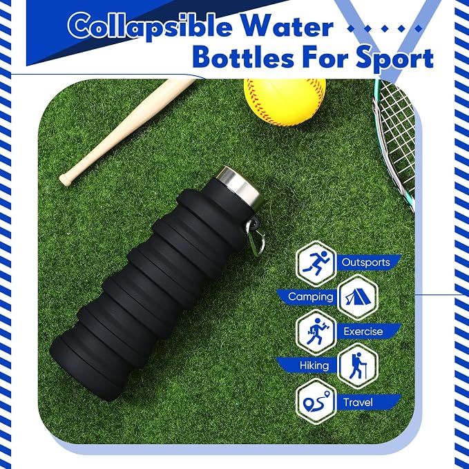 Baderke Collapsible Water Bottles 17oz Travel Sports Portable Water Bottle with Portable Buckle Silicone Lightweight Reusable Leakproof for Camping Hiking Yoga Outdoor (Black) - Image 4