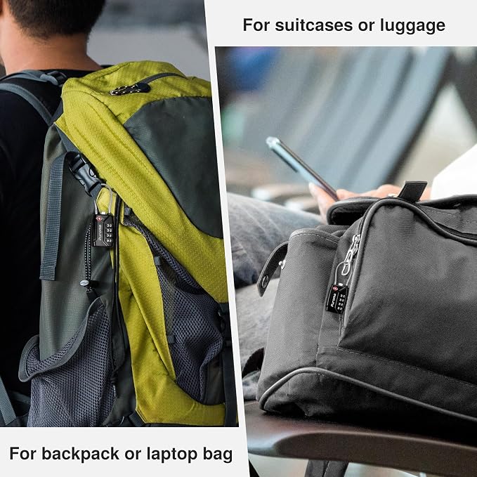 Puroma 1 Pack TSA Approved Luggage Locks 4 Digit Code Cable Lock Black | Resettable, Flexible Cable, Zipper holes, Zinc Alloy, Bright Color, Large White Numbers, Suitcase Train Travel, laptop bag - Image 8