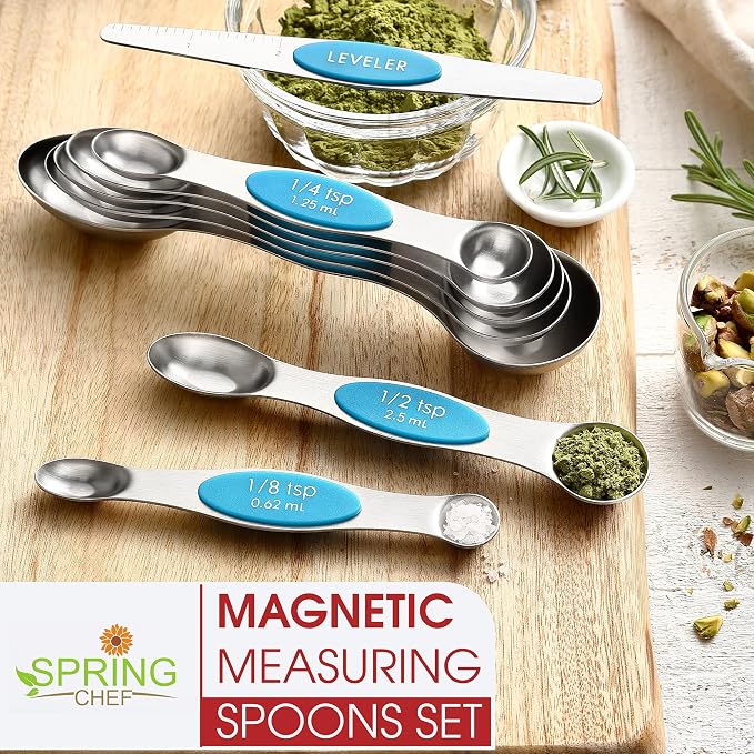Spring Chef Stainless Steel 8 Magnetic Measuring Spoons for Kitchen, Teal | Dual Sided Metal Teaspoon & Tablespoon Measuring Spoons with Leveler for Dry & Liquid Ingredients, Stackable, Dishwasher Safe - Image 7