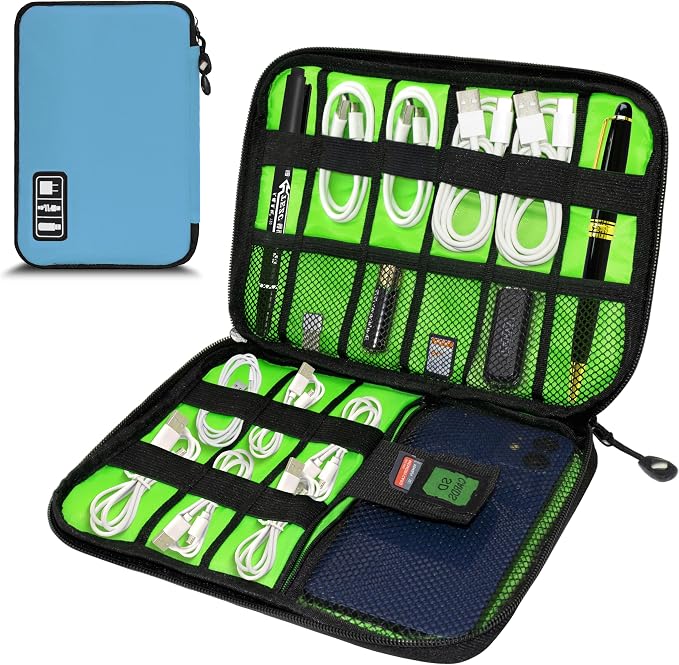 Electronics Organizer,Travel Cord Organizer Pouch,Cable Organizer Bags | Travel Electronic Accessories Storage Case for Cables, Cords, Charger, Phone (Blue) by Miavers