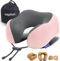 napfun Neck Pillow for Travel, Memory Foam Airplane Pillow, Pink | 360° Neck Support, Upgraded 100% Memory Foam for Airplane, Car, Train, Bus, Office Sleep, Travel Essentials for Long Flights by NAPFUN