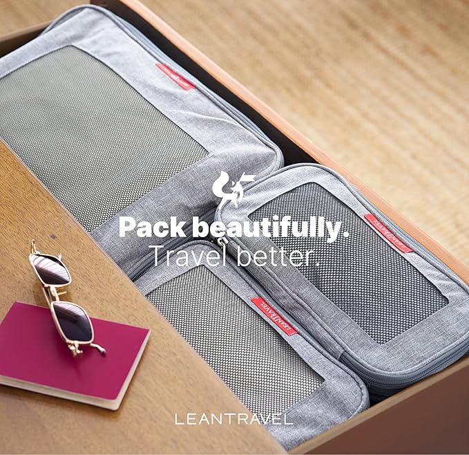 LeanTravel Premium Compression Packing Cubes for Travel - Suitcase Organizer Bags with Double Zipper & Breathable Mesh Panel - Space Saving Carry On Luggage Essentials (4-Pack, Grey) - Image 7
